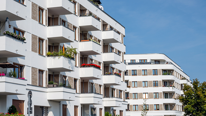 Modern multi-family apartment buildings seen in Berlin, Germany